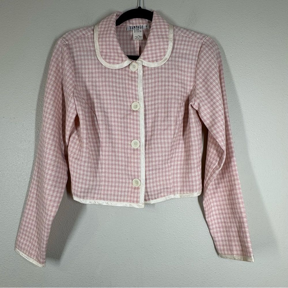Vintage Rampage Gingham Button Up Blouse Peter Pan Collar Dainty Feminine Small